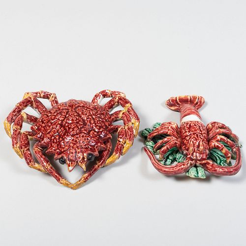 Pallissy Style Earthenware Model of a Lobster and a Crab, Probably Caldas