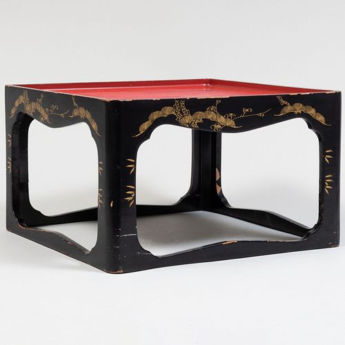 Japanese Parcel-Gilt Black and Red Lacquer Stand