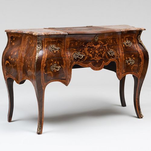 German Rococo Style Gilt-Metal-Mounted Mahogany and Fruitwood Marquetry Dressing Table