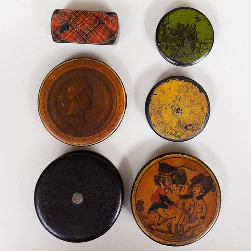 Group of Six Transfer Printed Lacquer Table Boxes