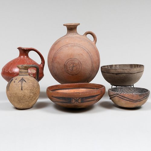 Miscellaneous Group of Six Pottery Bowls and Jugs