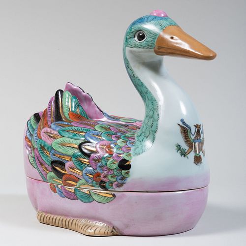 Chinese Export Porcelain Duck Form Tureen and Cover