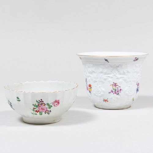 Meissen Porcelain JardiniÃ¨re and a Worcester Porcelain Bowl