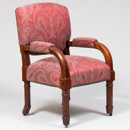 Continental Mahogany and Paisley Upholstered Armchair