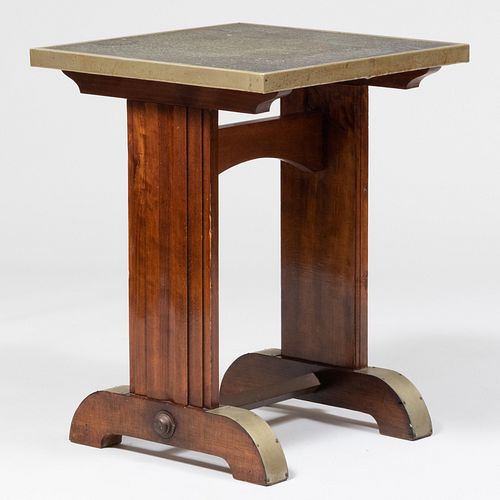 Art Moderne Brass-Mounted Mahogany Side Table