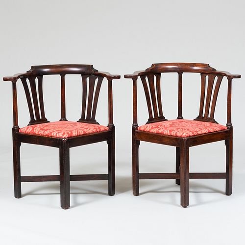 Two Similar George III Style Stained Oak Corner Chairs