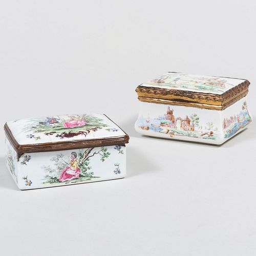 Staffordshire Enamel Box and a Continental Porcelain Box