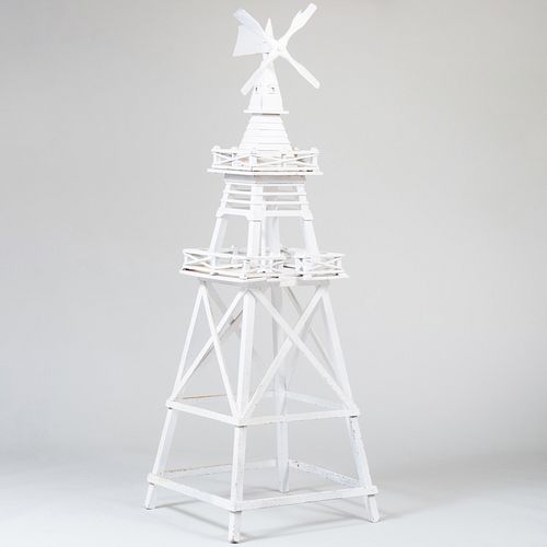 Rustic White Painted Wood Windmill