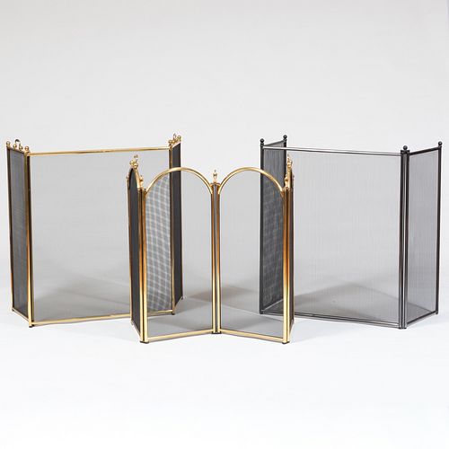 Three Contemporary Brass, Painted Metal and Wire Fire Screens