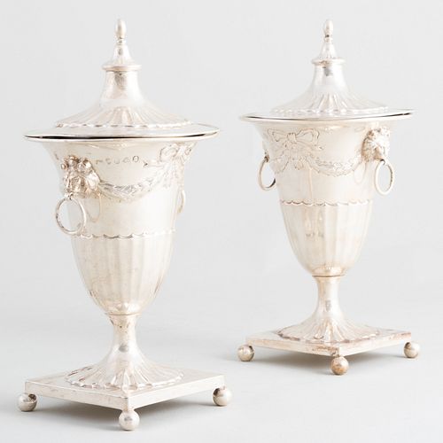 Pair of George III Silver Sugar Urns and Covers