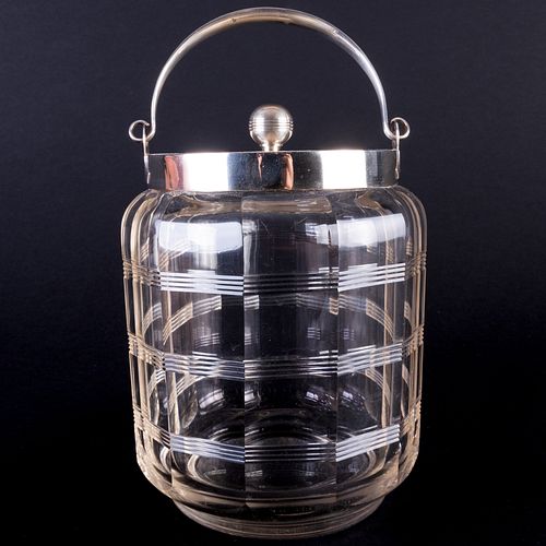 George V Silver Mounted Cut Glass Biscuit Barrel