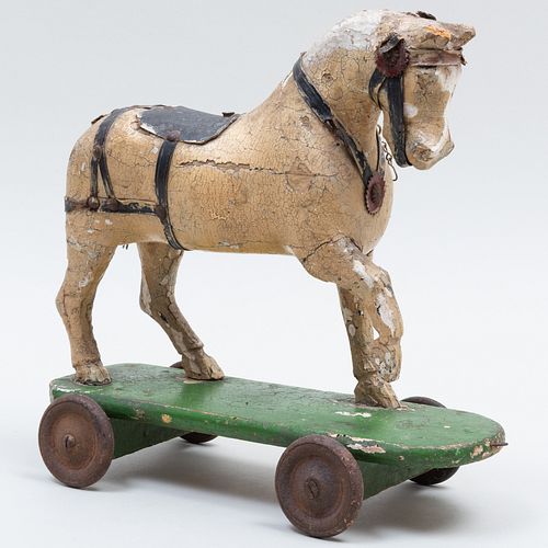 Painted Wood Pull Toy of a Horse