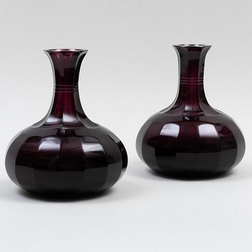 Pair of William Yeoward Amethyst Glass Decanters
