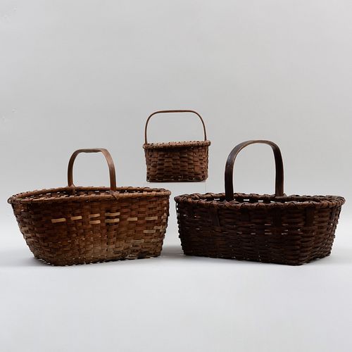 Group of Three Woven Baskets with Overhandles