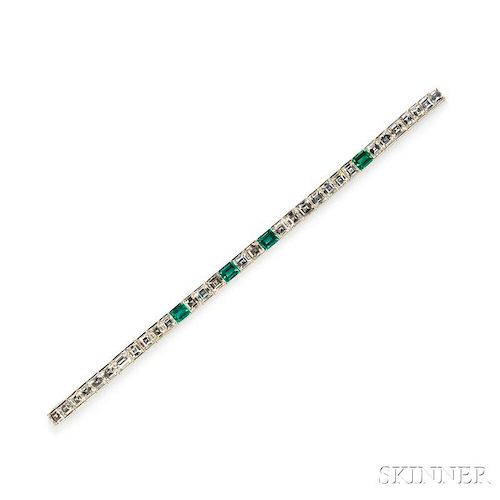 Platinum, Emerald, and Diamond Line Bracelet