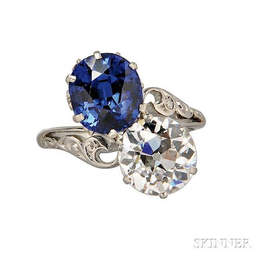 Edwardian Sapphire and Diamond Twin-stone Ring