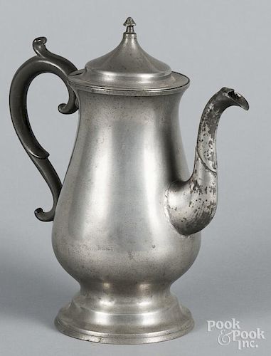 Philadelphia pewter coffee pot, mid 19th c., bearing the touch of Boardman & Hall, 10 1/2'' h.