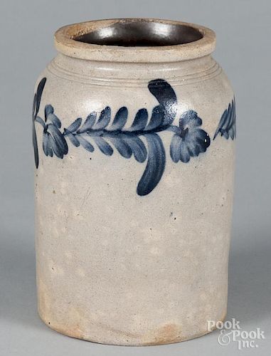 Pennsylvania stoneware crock, 19th c., with cobalt floral decoration, 8 3/4'' h.