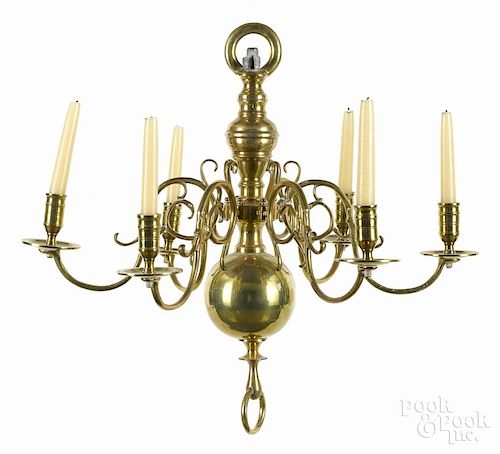 Dutch style brass chandelier, 20'' h., 24'' w.