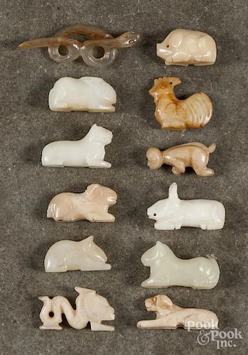 Set of twelve Chinese carved stone miniature Zodiac figures, approximately 1'' l.