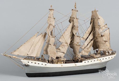Carved and painted ship model, early/mid 19th c., 19'' h., 31'' w.