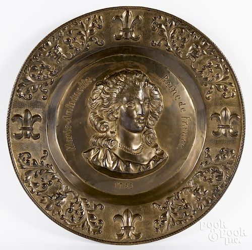 Large embossed brass plaque of Marie Antoinette, late 19th c., 24 1/2'' dia.