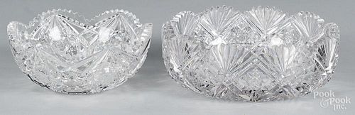 Two brilliant cut glass bowls, 3 1/2'' h., 10'' dia. and 3 1/2'' h., 8'' dia.