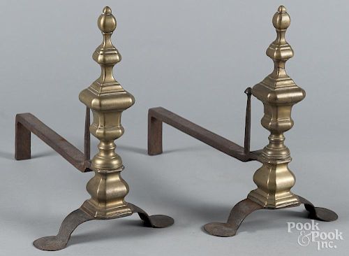 Pair of Continental brass andirons, 18th/19th c., 13 3/4'' h.