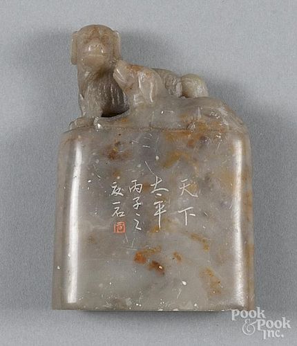 Chinese carved jade seal, 3 1/2'' h.