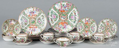 Twenty-five pieces of Chinese export rose medallion porcelain, together with a modern moon flask