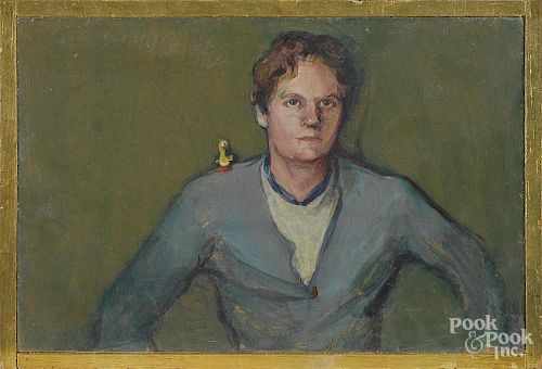 Nancy Adler (American 20th/21st c.), oil on board portrait of Doug Martensen, 8'' x 12''.