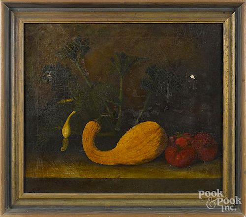 Anna Field Cameron (American 1849-1931), oil on canvas still life, titled Squash and Tomatoes
