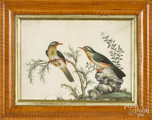 Two Chinese bird paintings on silk, 19th c., 7'' x 9 1/2''.