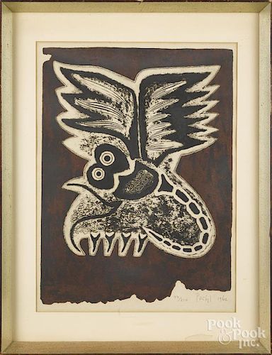 Pencil signed block print, dated 1962, 19'' x 14''.