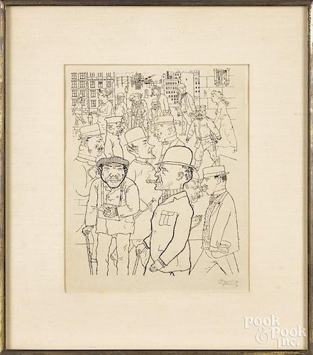 George Grosz (American 1893-1959), pencil signed lithograph street scene, 10 3/4'' x 8 1/2''.