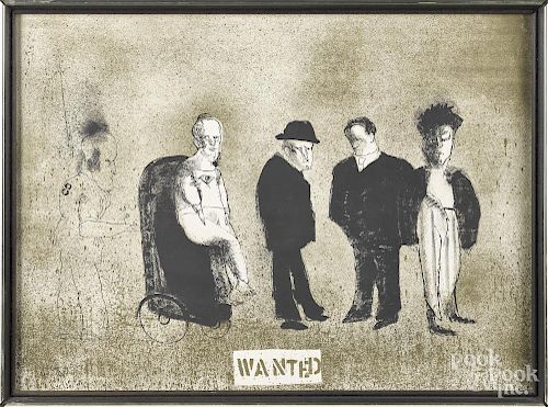 Signed lithograph, titled Wanted, dated 1968, 22'' x 30''.