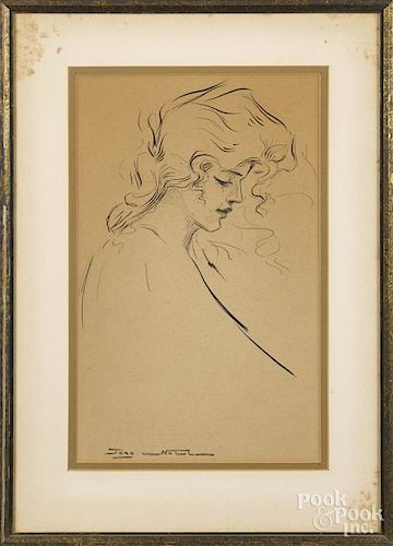 Tony Nell (American 1881-1960), ink study of a woman, signed lower left, 16'' x 10''.