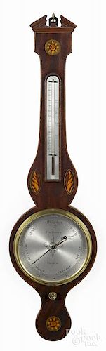 English mahogany banjo barometer, inscribed Thos. Haynes Stamford, 38 1/4'' h.