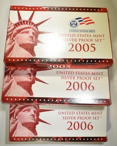2005 & (2) 2006 U.S. MINT SILVER PROOF SETS