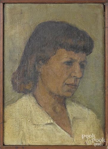 Beatrice McLaughlin (American, mid 20th c.), oil on canvas portrait, signed lower right and dated