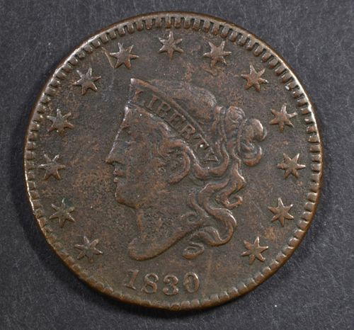 1830 LG LETTERS LARGE CENT  VF