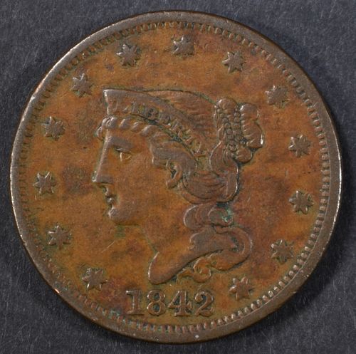 1842 LARGE CENT XF