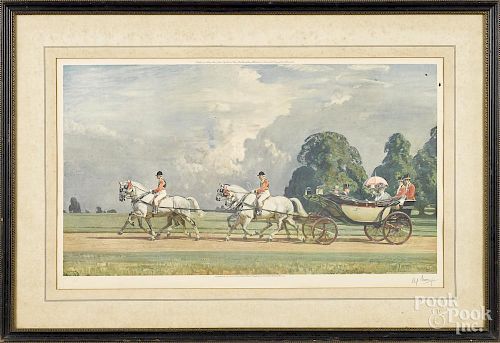 A .J. Munnings, pencil signed coaching lithograph, 14 1/2'' x 26''.