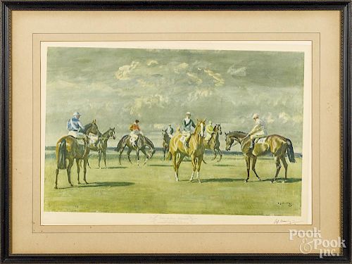 A. J. Munnings, pencil signed chromolithograph, titled Before The Start, Newmarket, 16'' x 25''.