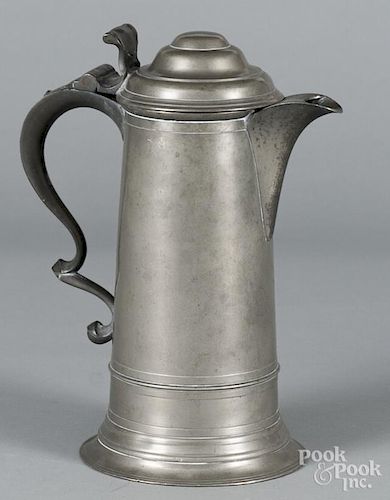 New York pewter lighthouse flagon, ca. 1830, bearing the touch of Boardman & Co., 11 1/4'' h.