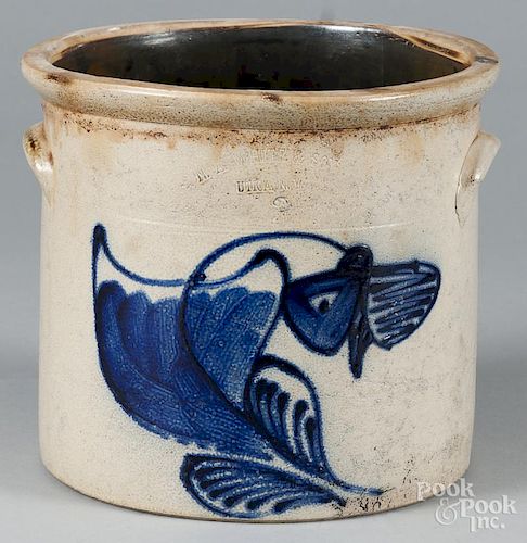 Three-gallon stoneware crock, 19th c., impressed N.A. White & Son Utica N.Y.