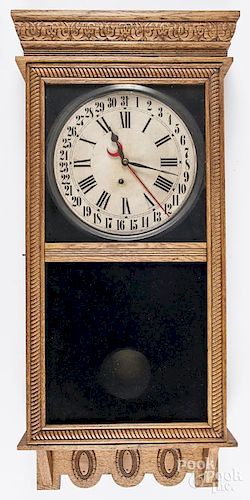 Ingraham oak wall clock, 38 1/2'' h.