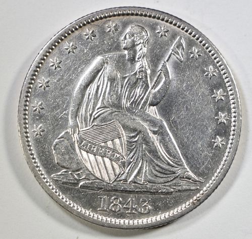 1843 SEATED LIBERTY HALF DOLLAR AU/BU