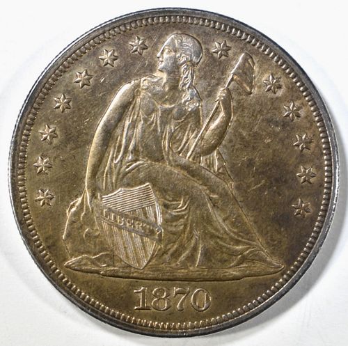 1870-CC SEATED LIBERTY DOLLAR AU/BU