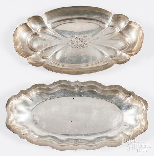 Two sterling silver scalloped edge serving dishes, 10 3/4'' l. and 11 1/2'' l., 21.5 ozt.